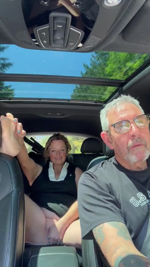 Horny Wife Toys Her Pussy in Back Seat During Road Trip While Daddy Drives