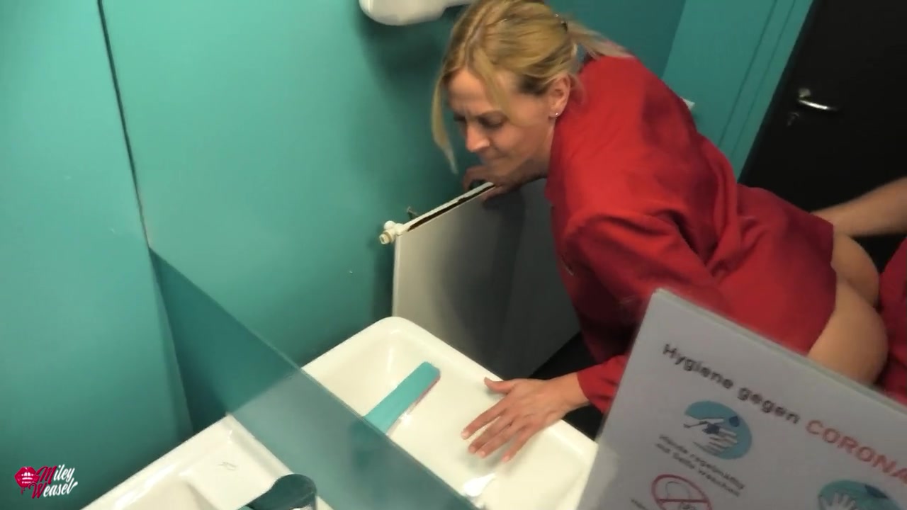 Blonde Secretary in Uniform Gets Fucked Hard in the Company Bathroom