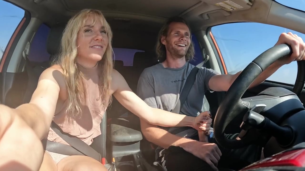 Petite Blonde Sucks Cock While He Drives, Swallows Cum in Car